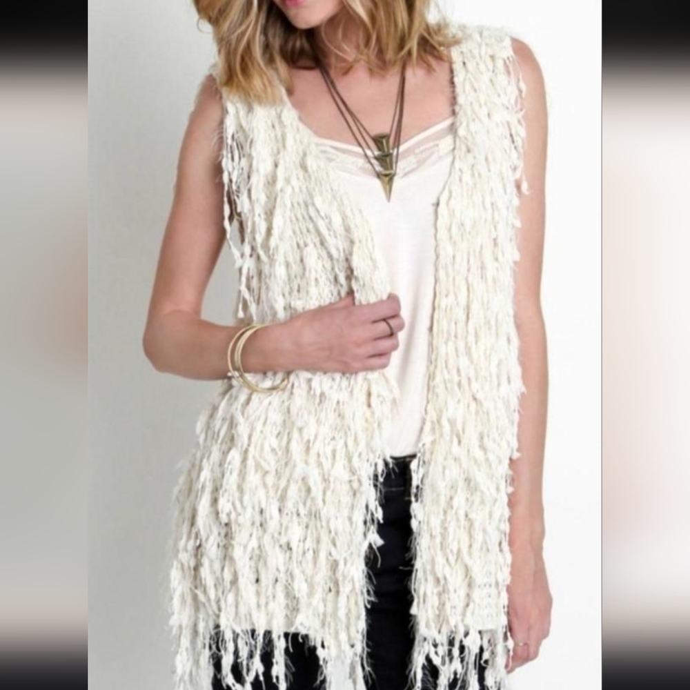 Umgee Shaggy Boho Cream Vest